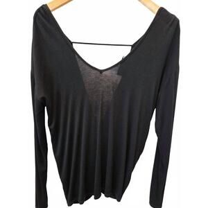 NEW VAVA women's deep v-neck relaxed long sleeve top with horizontal bar detail